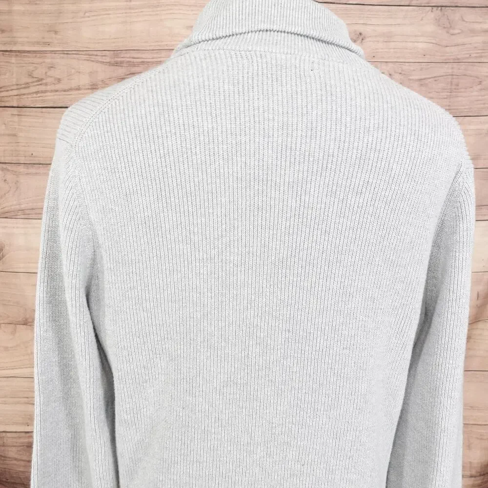 Banana Republic Sweater Mens Large Gray Shawl Collar Button Pullover Knit‎